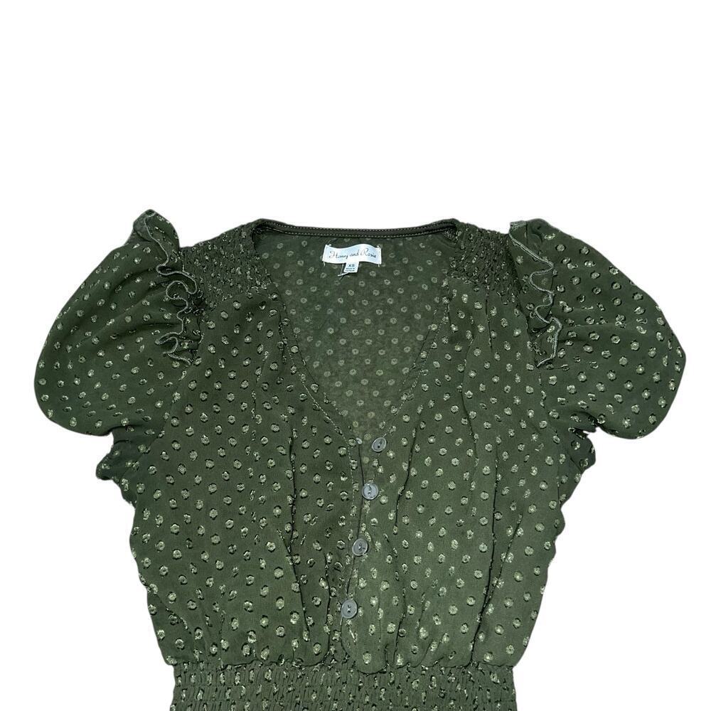 HONEY & ROSIE Sage Green Spotted Short Sleeve Ruffle Dress Size XS - Picture 3 of 9